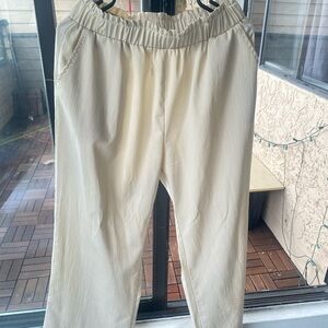 Cream Elastic Waist Pants